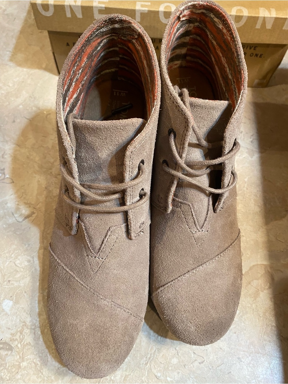 Toms Taupe Suede Lace-Up Ankle Booties